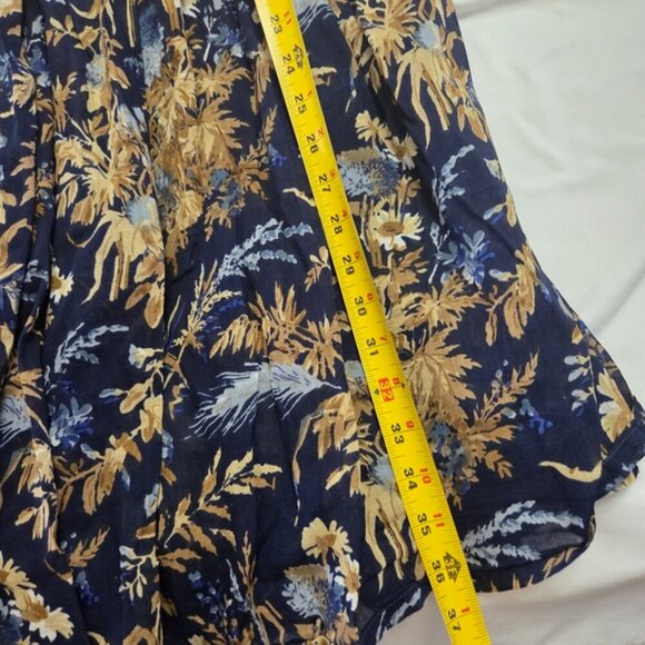 Floral Pleated Maxi Skirt Blue Gold Color - Picture 7 of 8